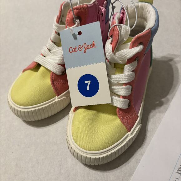 Cat & Jack Toddler Girls Nabi Sneakers Size 12 Canvas Lace Up Zipper Color Block - Picture 2 of 4
